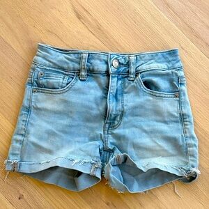 American Eagle Outfitters Blue Jean Shorts High-Waisted Frayed Hem